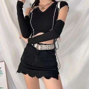 “3/$25” E-Girl Hallow Cut Out Patchwork Long Sleeve